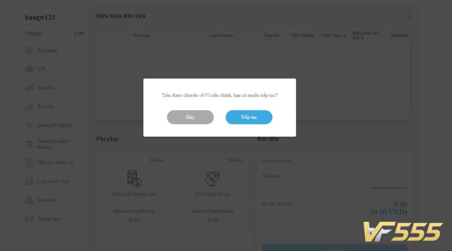 Hoàn tất rút tiền VF555