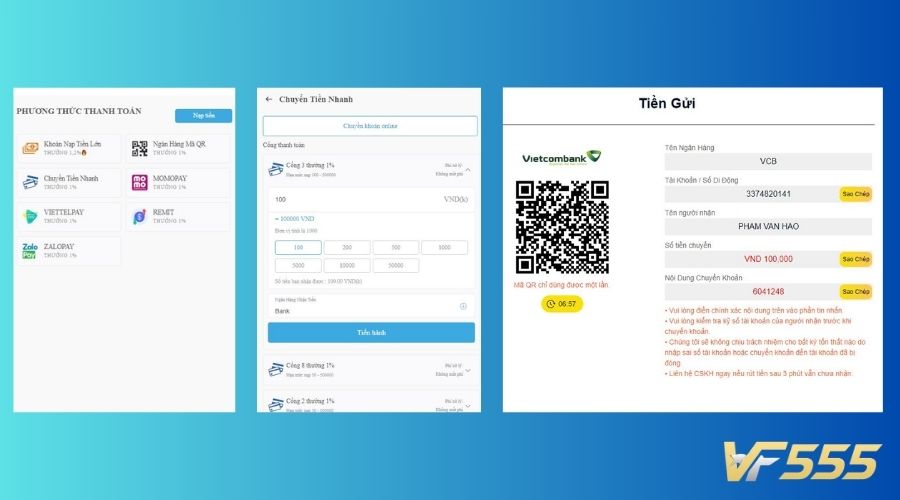 Nạp tiền VF555 khá đơn giản